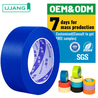 เทปกระดาษกาวเครปป้องกันรังสียูวี 14 วัน เทปกาวย่นสีฟ้าสำหรับช่างทาสี สำหรับตกแต่งภายในและงานพิมพ์